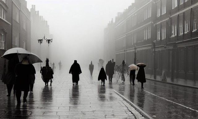 Misty Sunrise Street Scene in 1880s London