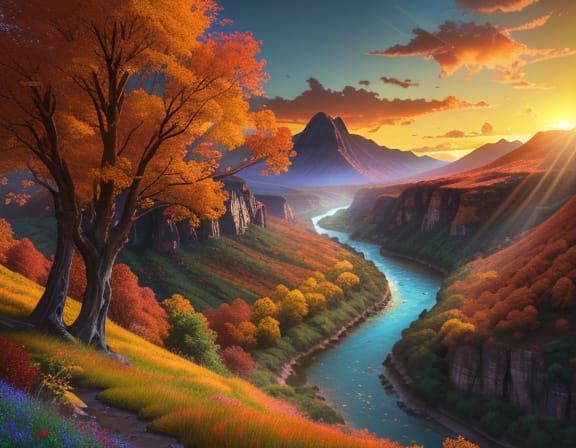 Enchanted Valley at Golden Hour Digital Painting