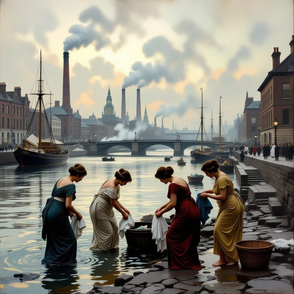 Ancient Greek Women Washing Clothes in Victorian London