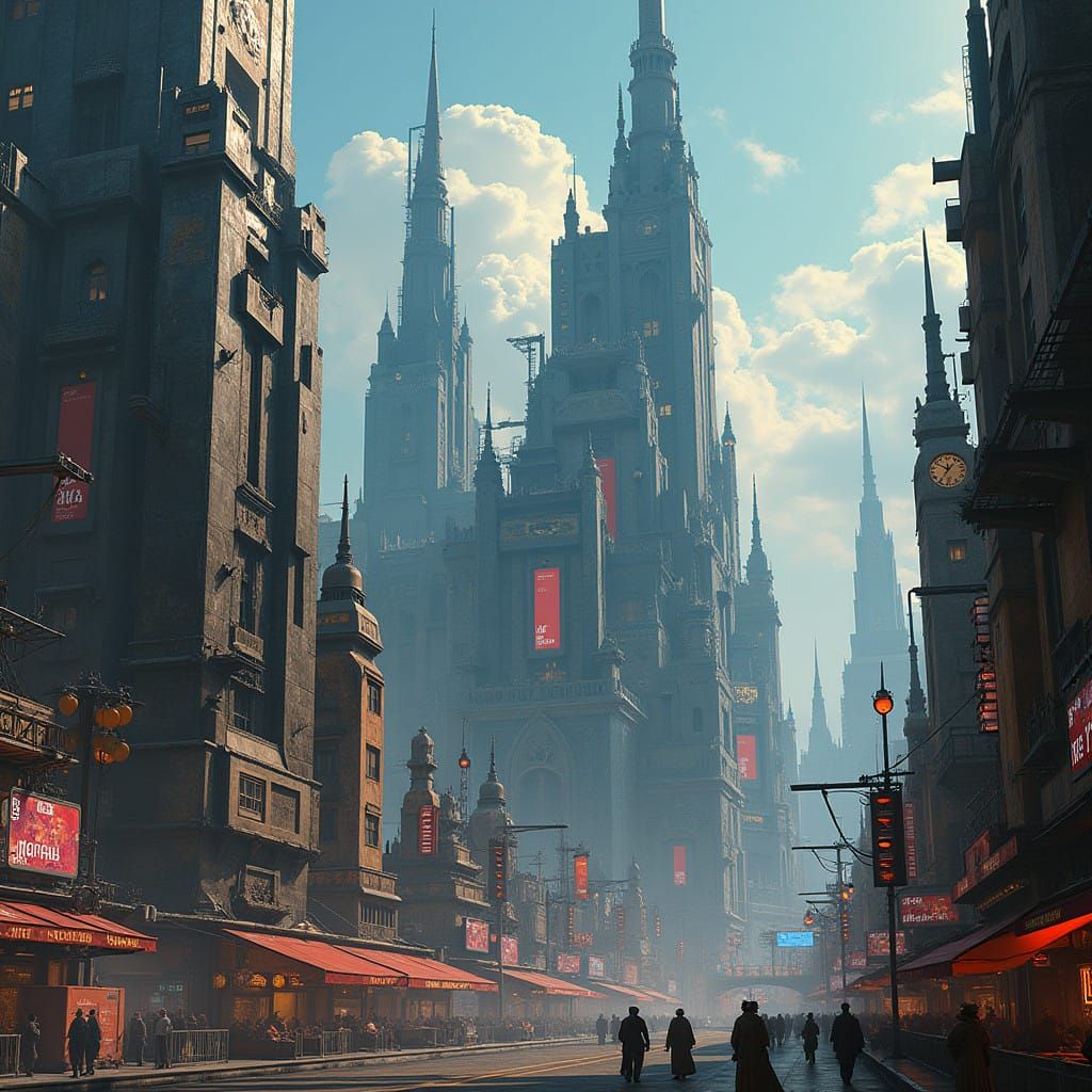 Cyberpunk Metropolis with Medieval Fortresses