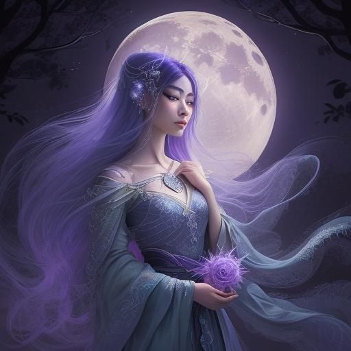 Ethereal Spider Woman in Moonlit Forest