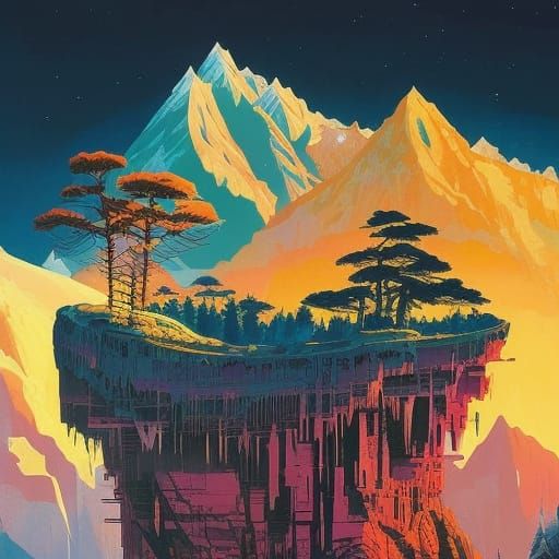 Scenic Mountain View: Hyperdetailed Gouache Illustration