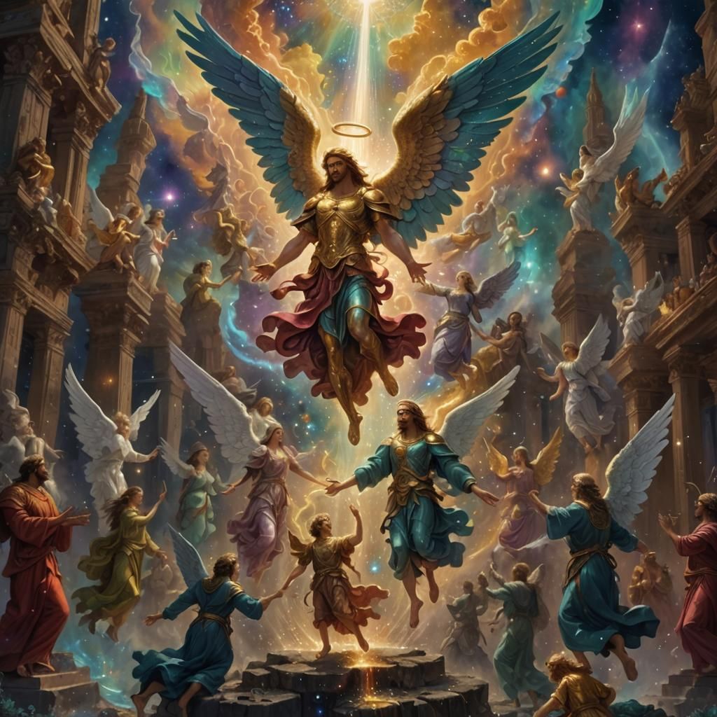 Angels and Divine Support in Cosmic Illustration