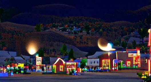 Moonlit Small Town at Night
