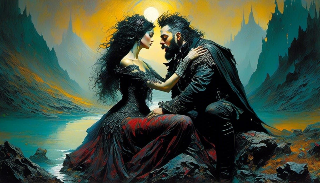 Passionate Kiss at Sunrise: Impasto Style