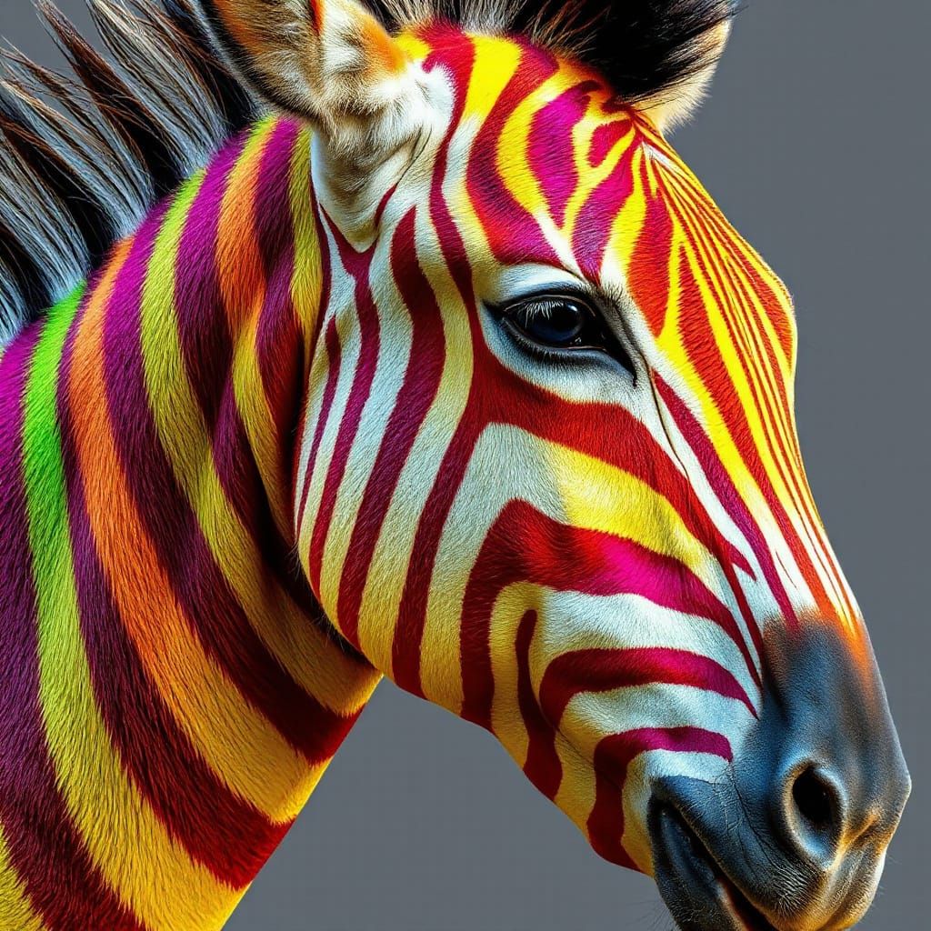 Hyper-Realistic Rainbow Zebra with Vibrant Stripes