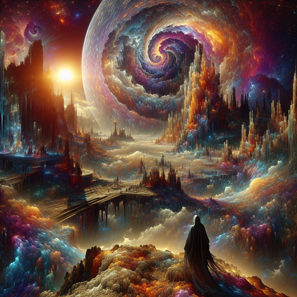 Celestial Journey Through Psychedelic Landscape