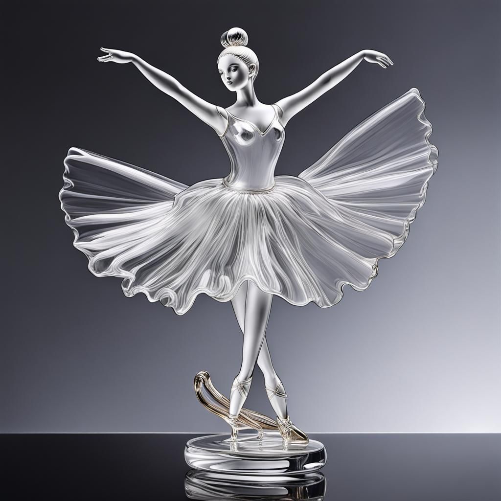 gracious, clear  transparent, reluzent murano glass prima ballerina with  flying tutu statuete