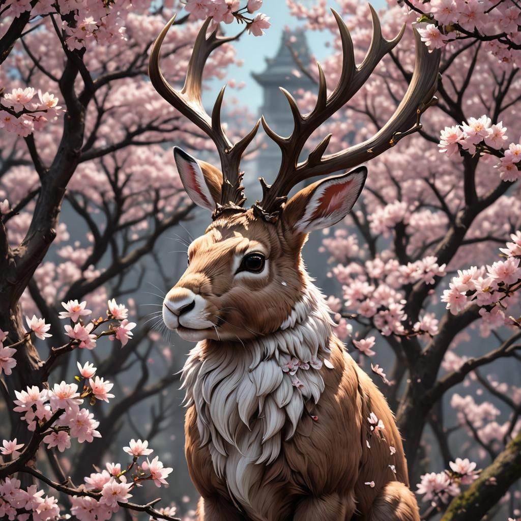 Jackalope with Cherry Blossoms: 3D Anime Art