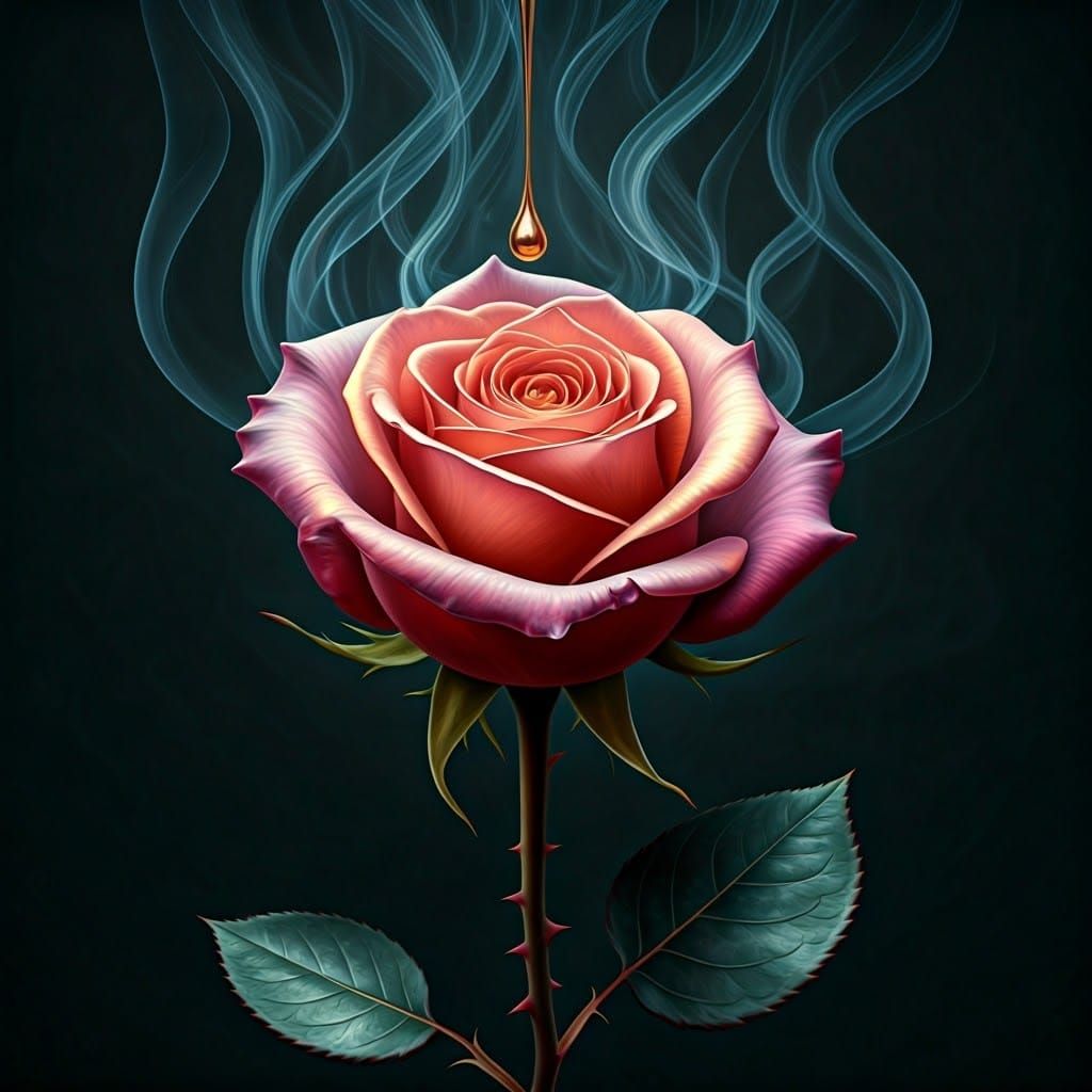 Surreal, Fractal Rose in Metallic Gold Dripping from Above