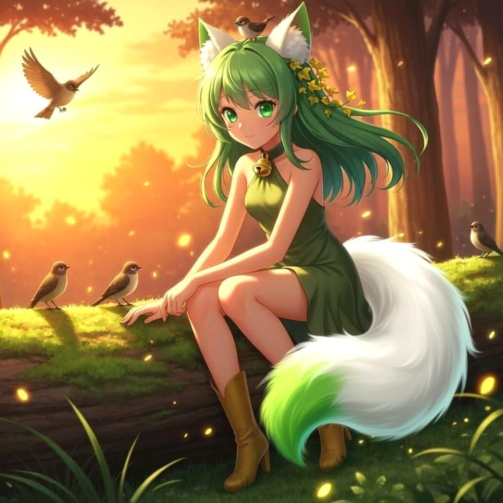 Anime Forest Princess at Sunset