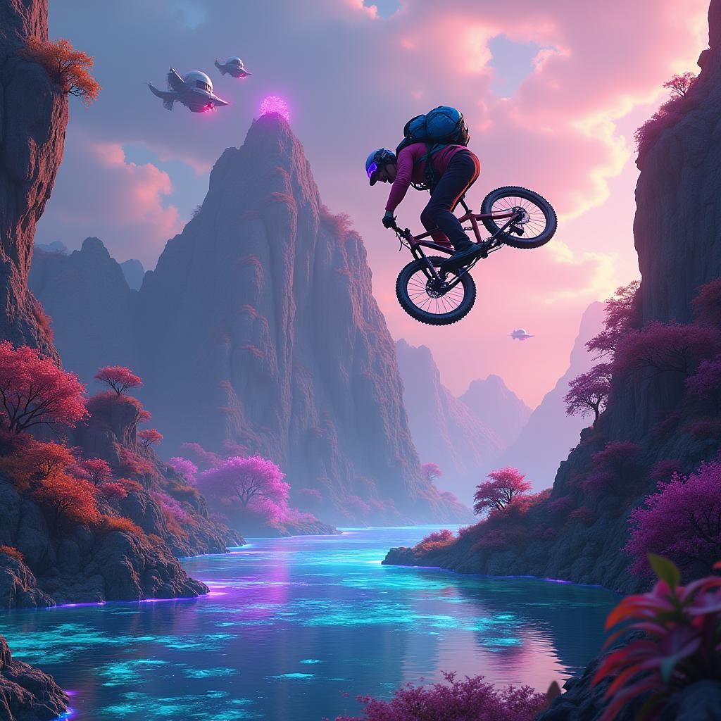 Mountain Biker Backflip Over Rainbow Island, Alien Observers