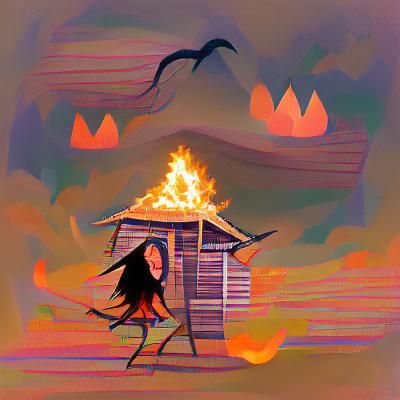 Witch Burns Hut: Dark Fantasy Image