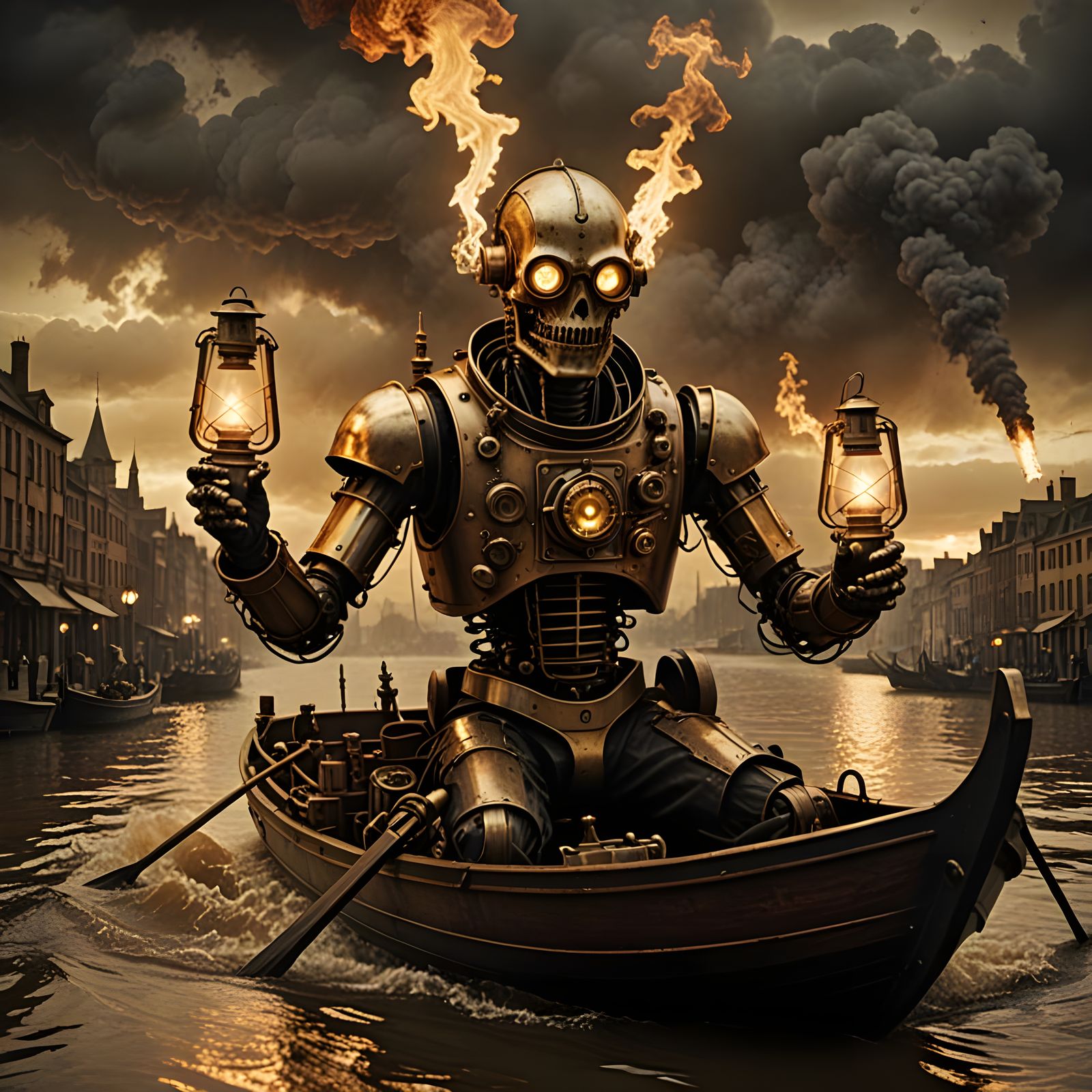 Steampunk Robot Charon on the River Styx