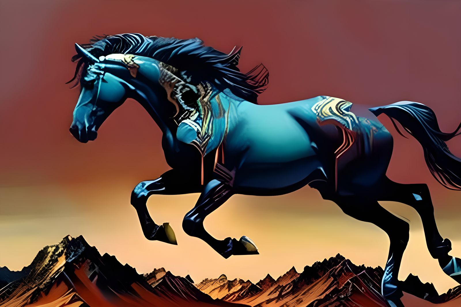 Splendid panorama of a magnificent majestic rare Paint Appaloosa Arabian horse galloping !!
