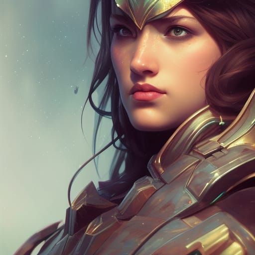 Armored Woman Portrait in Hyperdetailed Digital Art