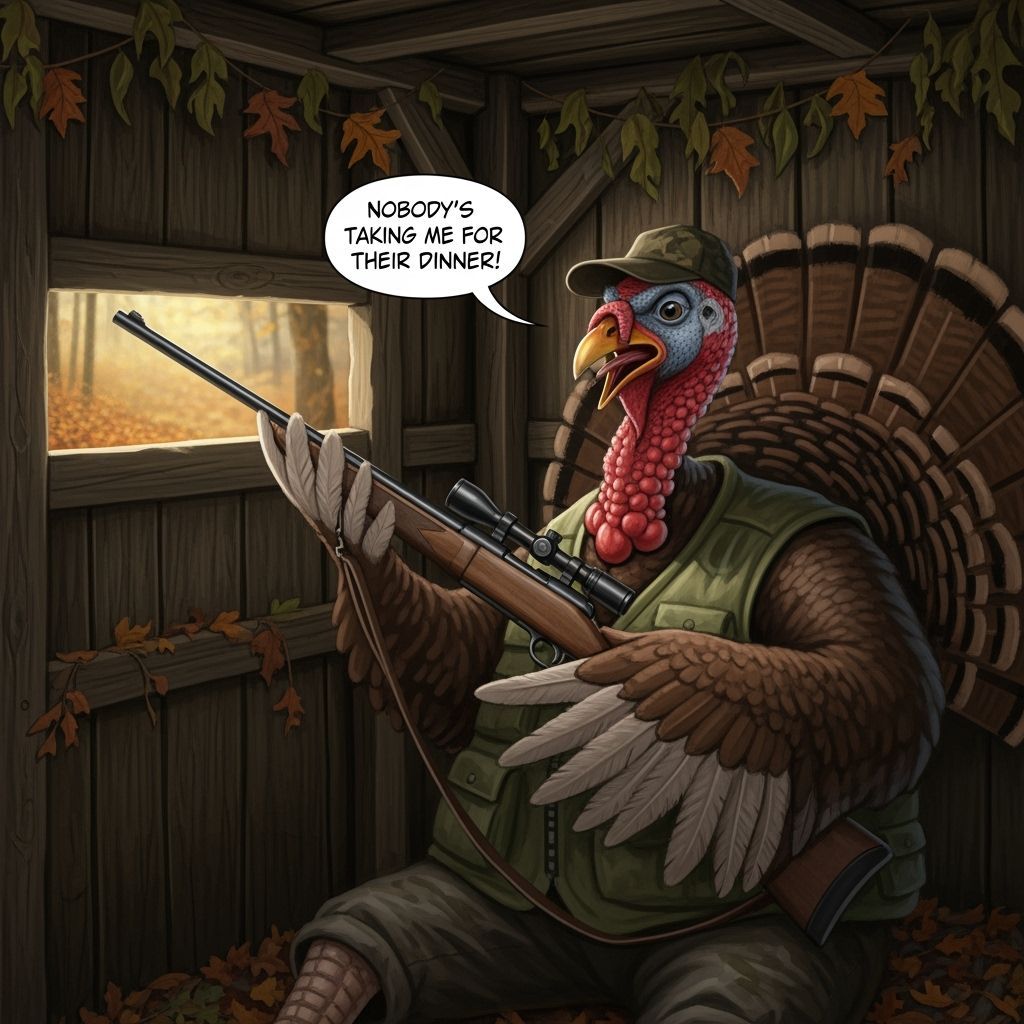 Armed Turkey Defends Against Hunters in Camouflaged Blind
