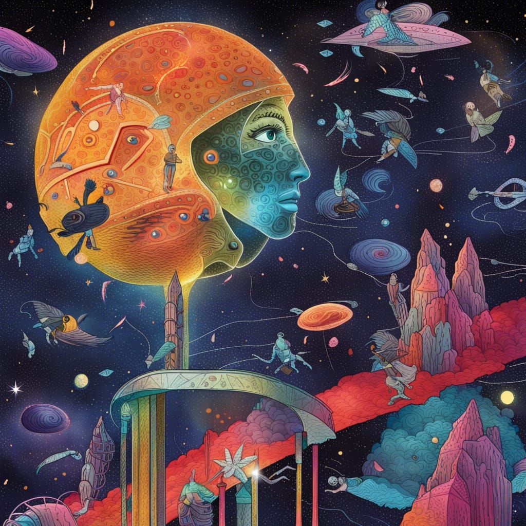 Cosmic Astral Illustration in Mixed Media Style