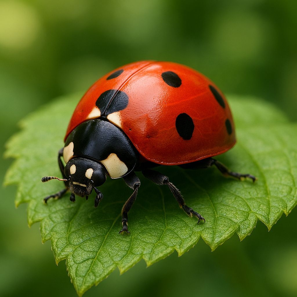 Ladybug on Leaf Macro Photograph
