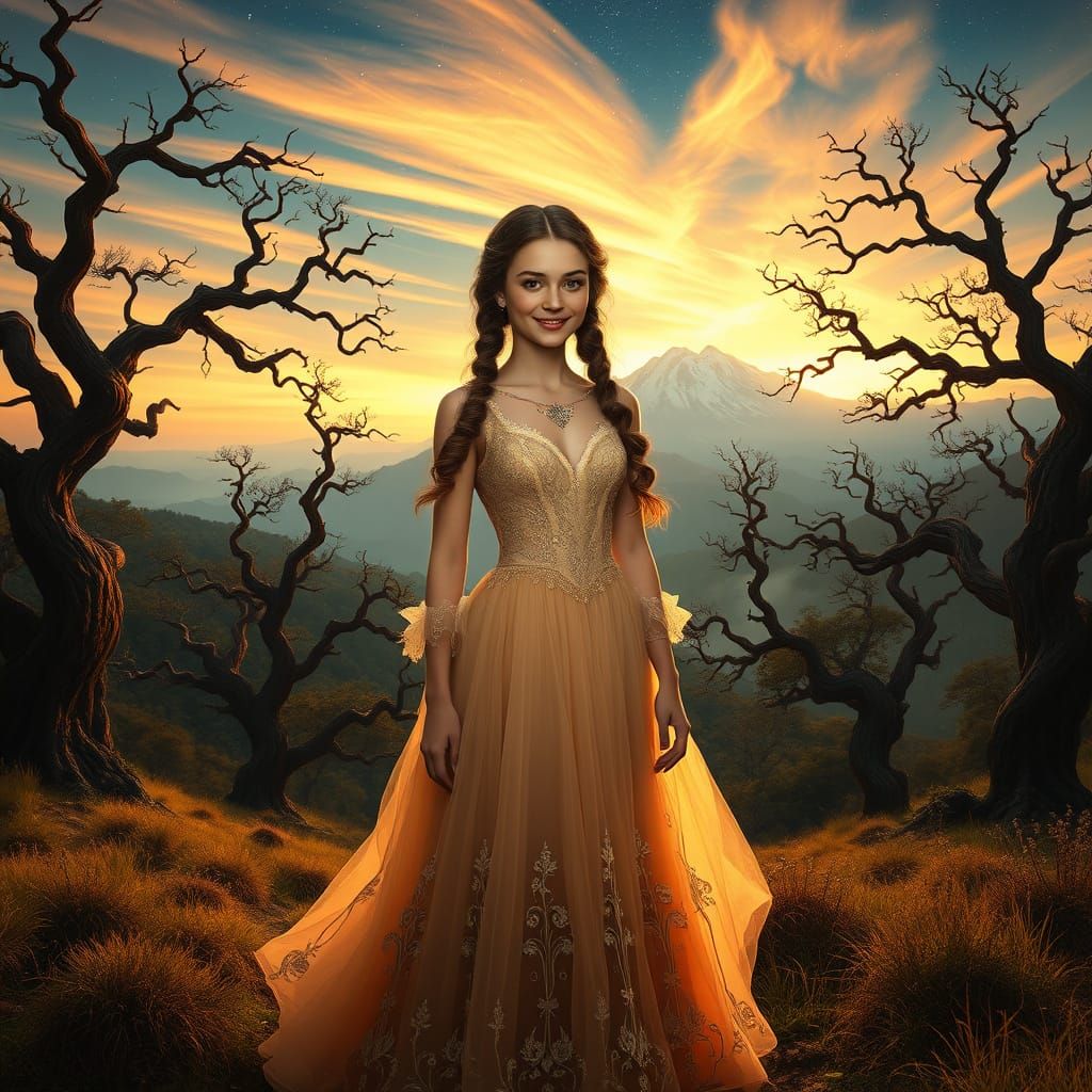 Ethereal Goddess Amidst Whimsical Realms