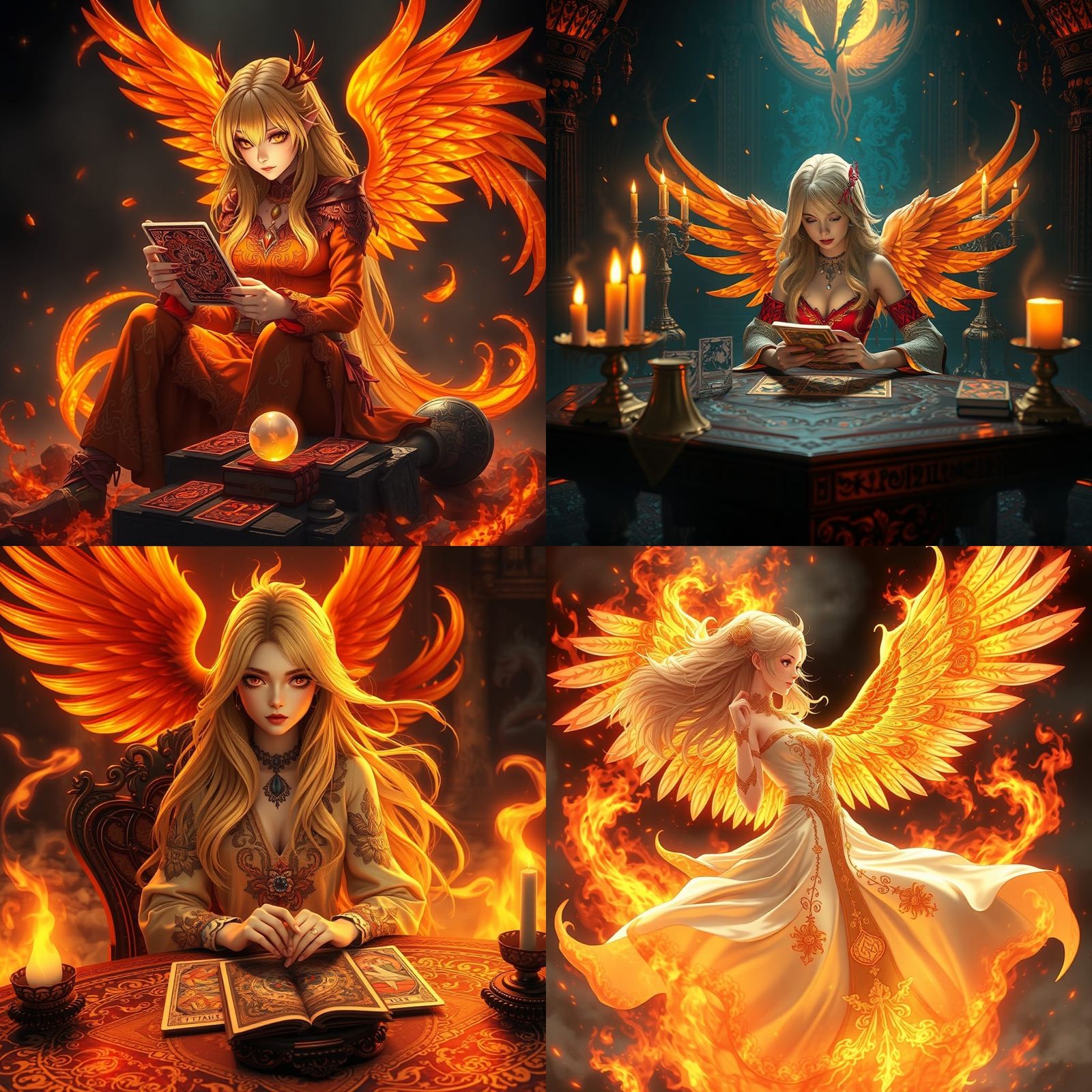 Phoenix Tarot Card Reader in Anime Style