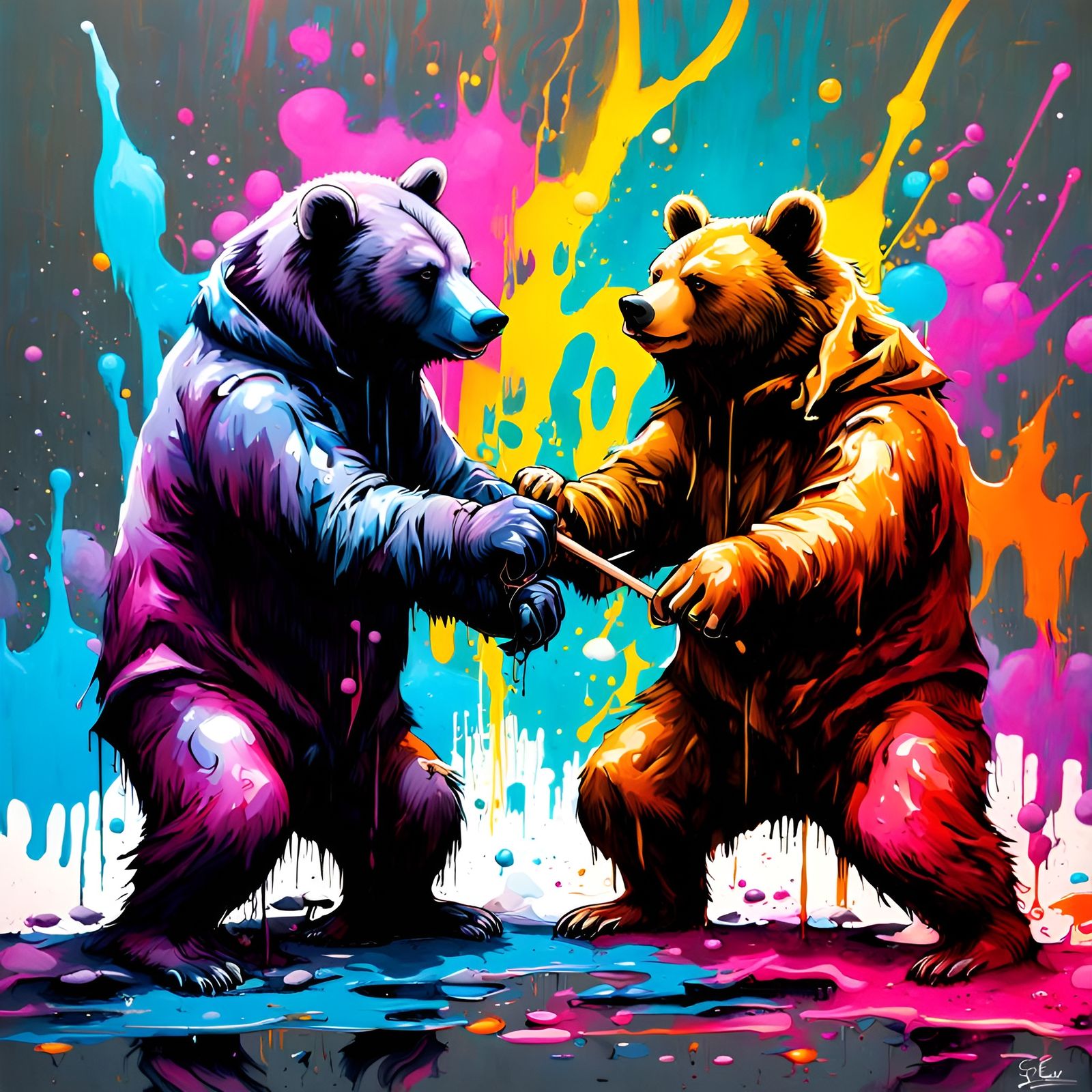 Bears in a Wizard Duel: Graffiti Art Style