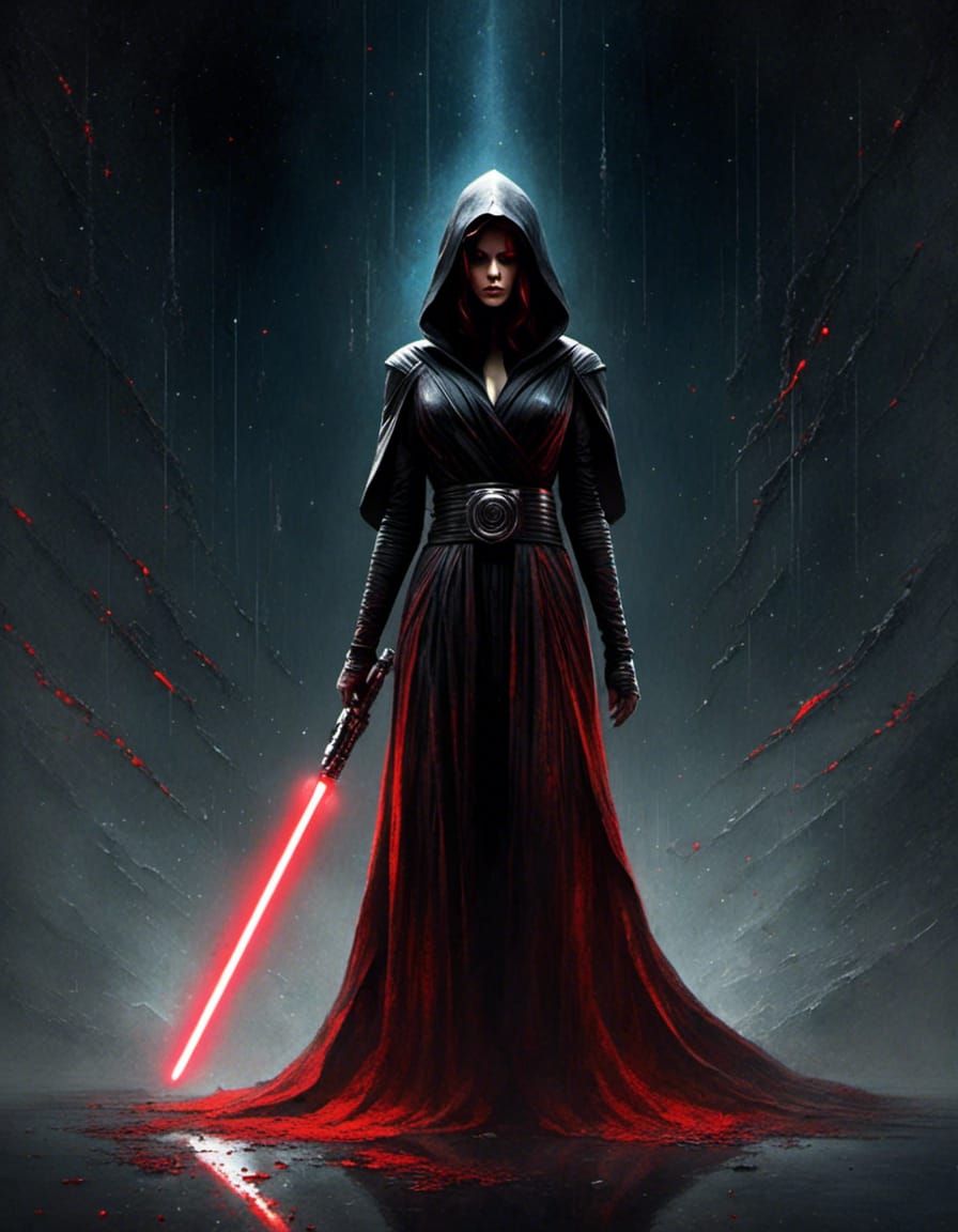 Sith Warrior with Red Lightsaber in Sci-Fi Setting