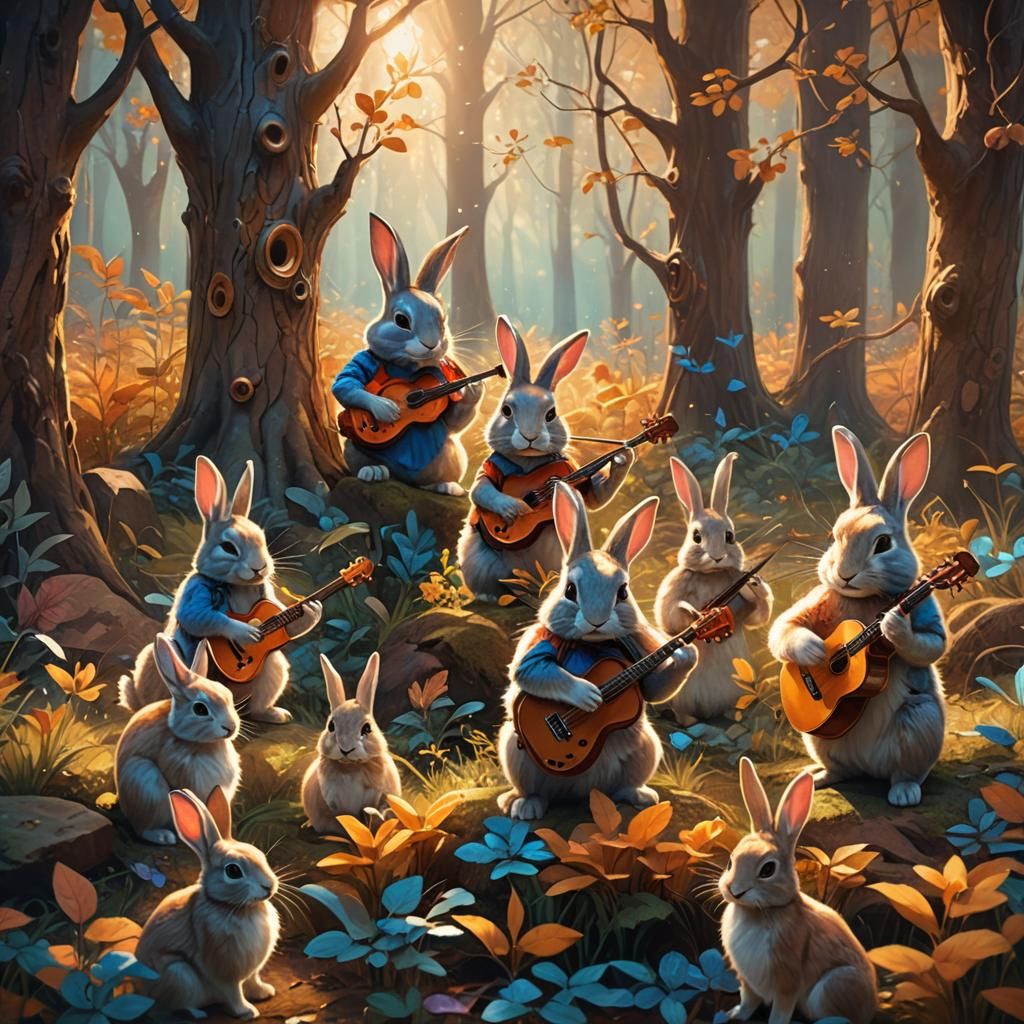 Magical Forest Bunnies Playing Instruments