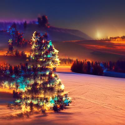 Glowing Christmas Tree in Winter Landscape
