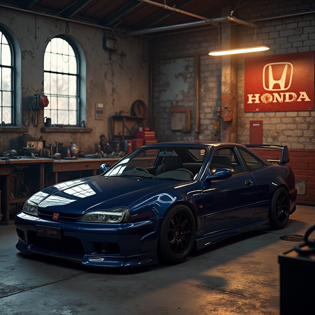 Vintage Honda Garage Ambiance with 1999 Honda Accord Type R