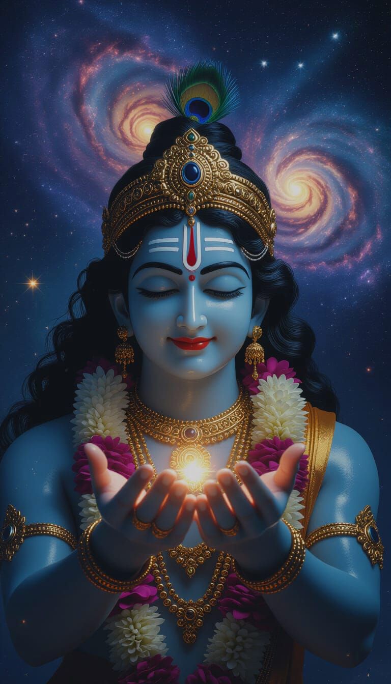 Lord Krishna Meditating, Holding the Universe