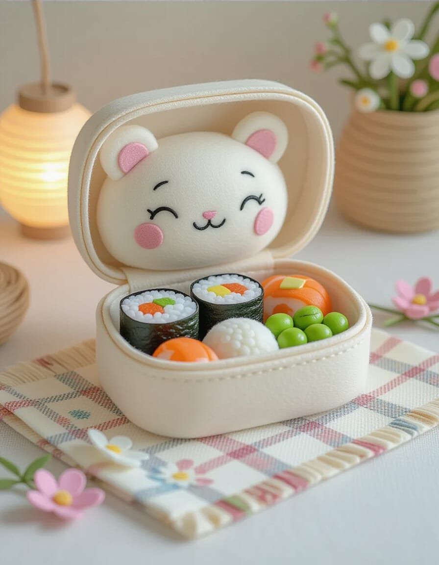 Felt Bento Box with Sushi and Smiling Face