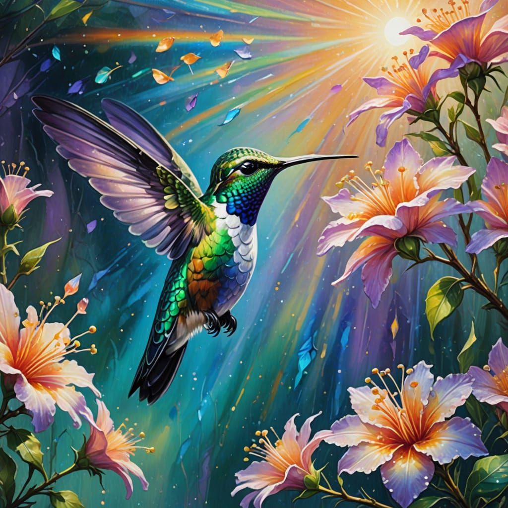 Glowing Hummingbird in Dreamlike Impressionist Style