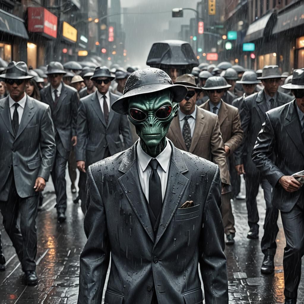 Alien Blends In on Crowded Street: Hyperrealistic Art