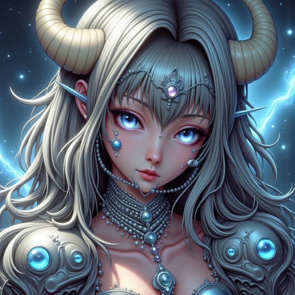 Creepish Cute Metallic Figure in Electric Lighting