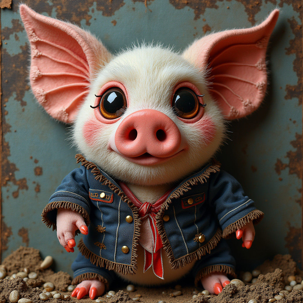 Hyperrealistic Embroidered Bat-Pig in 8K UHD