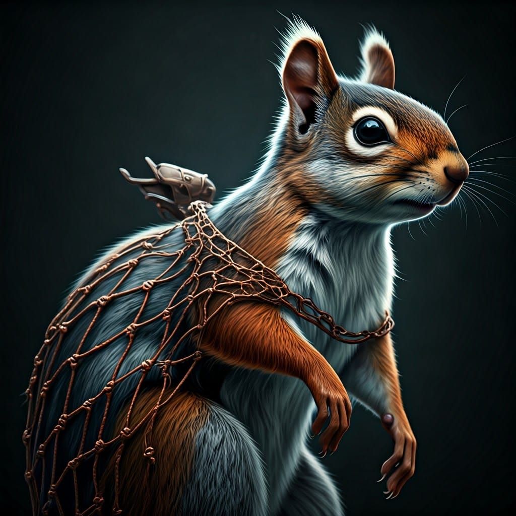 Whimsical Female Prevost Squirrel with Tri-Colored Fur and C...