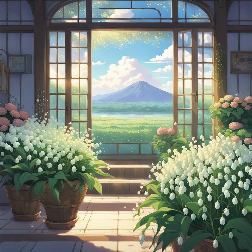 Ghibli-Style Floral Arrangement in Deep Color