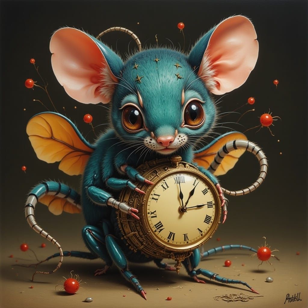 Whimsical Creature Holding a Clock