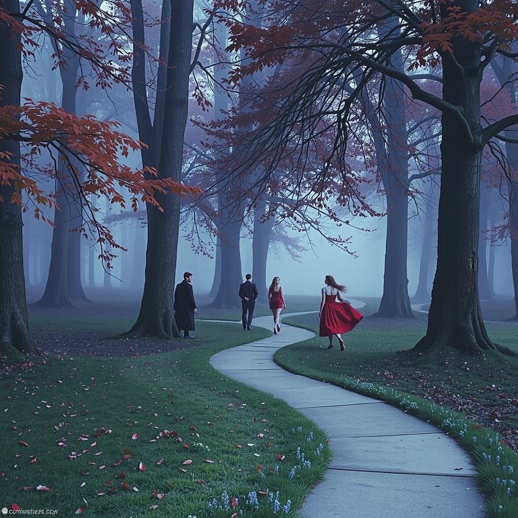 Abstract Red Swirls and Twisting Forms