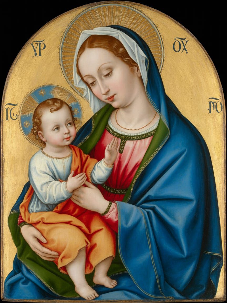 Virgin Mary Holding Christ Child: Renaissance Painting