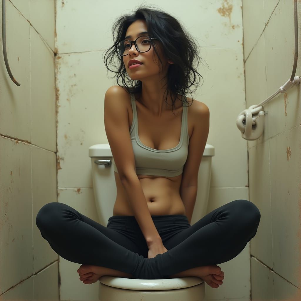 Indian College Girl on Toilet in Digital Painting Style