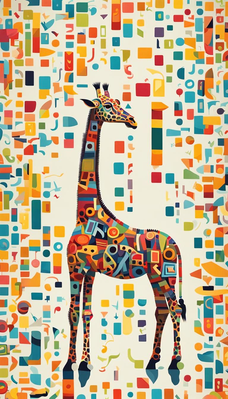 Whimsical Giraffe Made of Colorful Letters