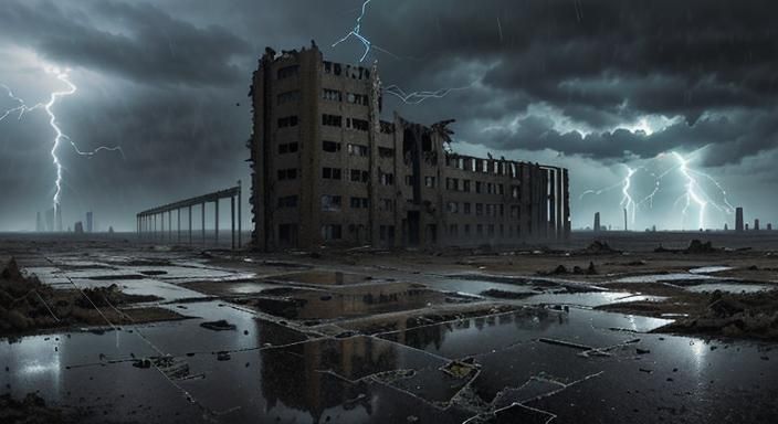 Tabby Cat in Post-Apocalyptic Wasteland Oil Painting