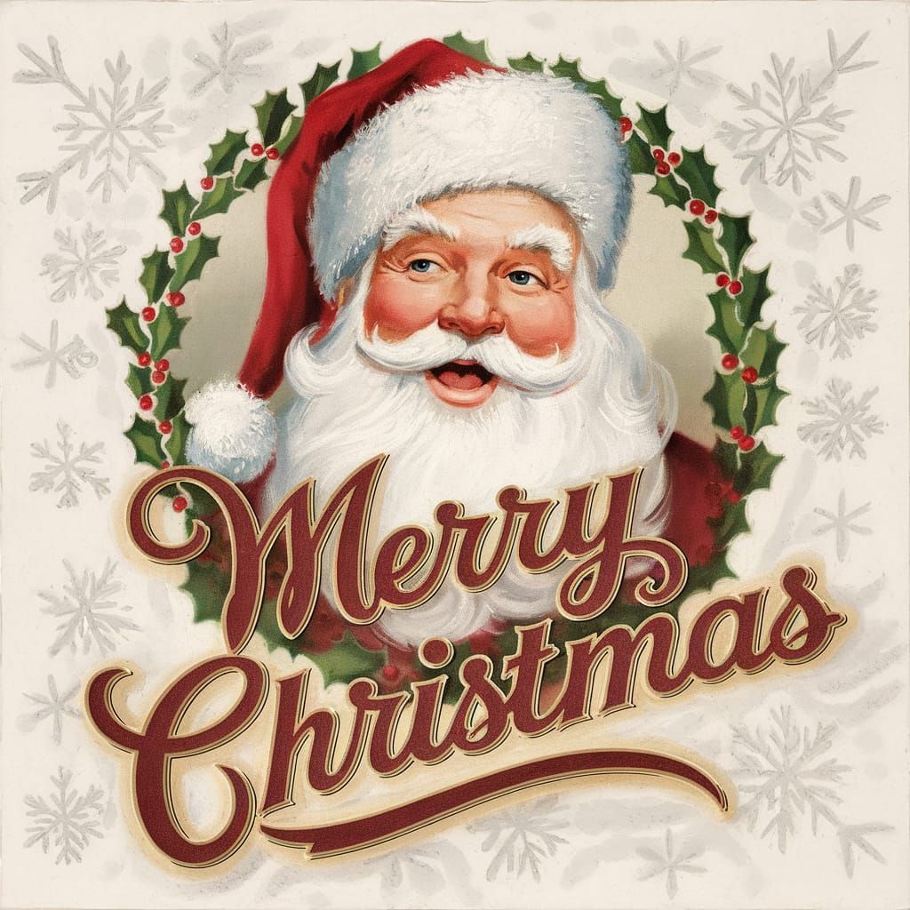 Vintage Christmas Card with Santa Claus Portrait