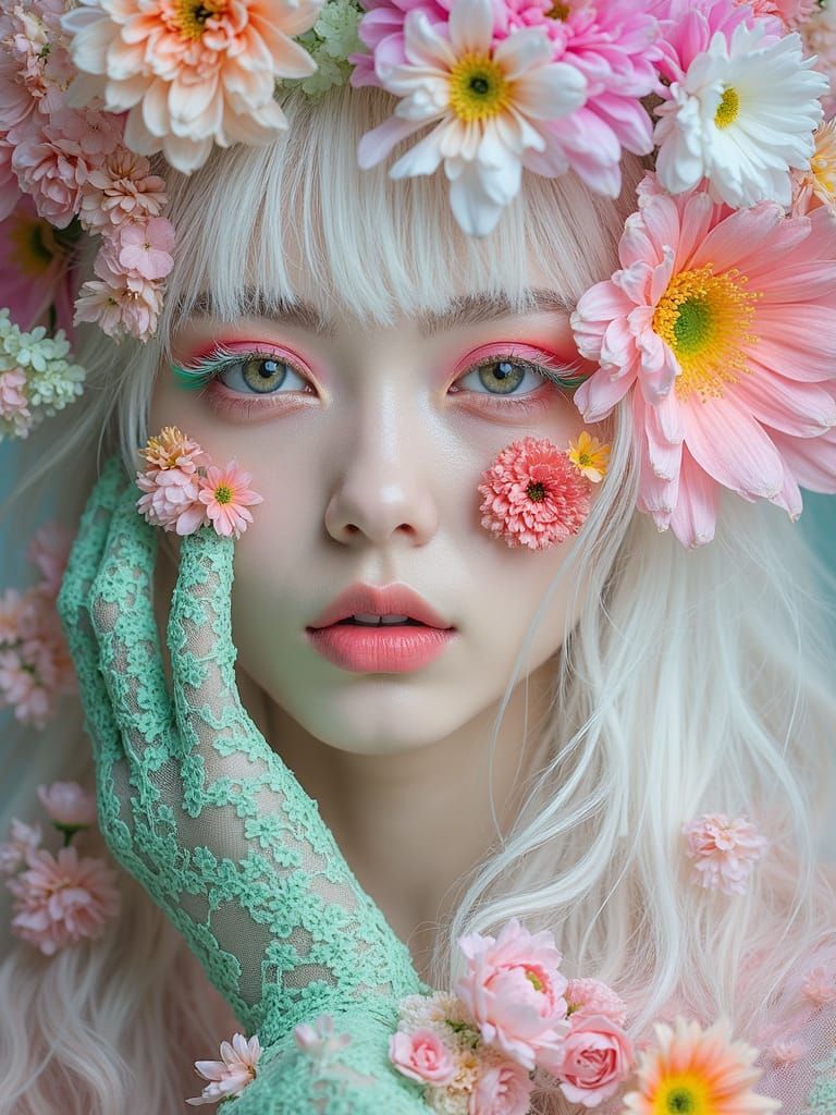 Eccentric Russian Flower Queen in Pastel Hues and Kawaii Fas...