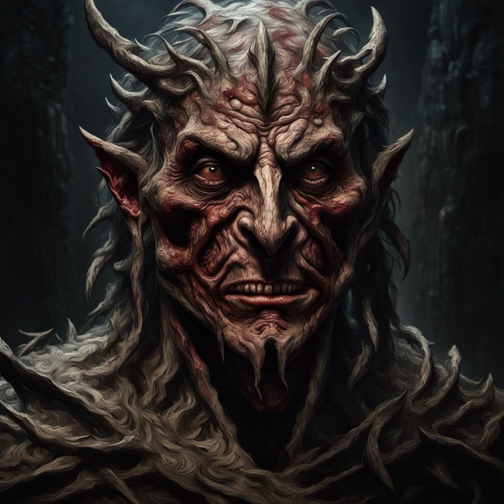 Grotesque Gothic Horror Face in Impasto Style