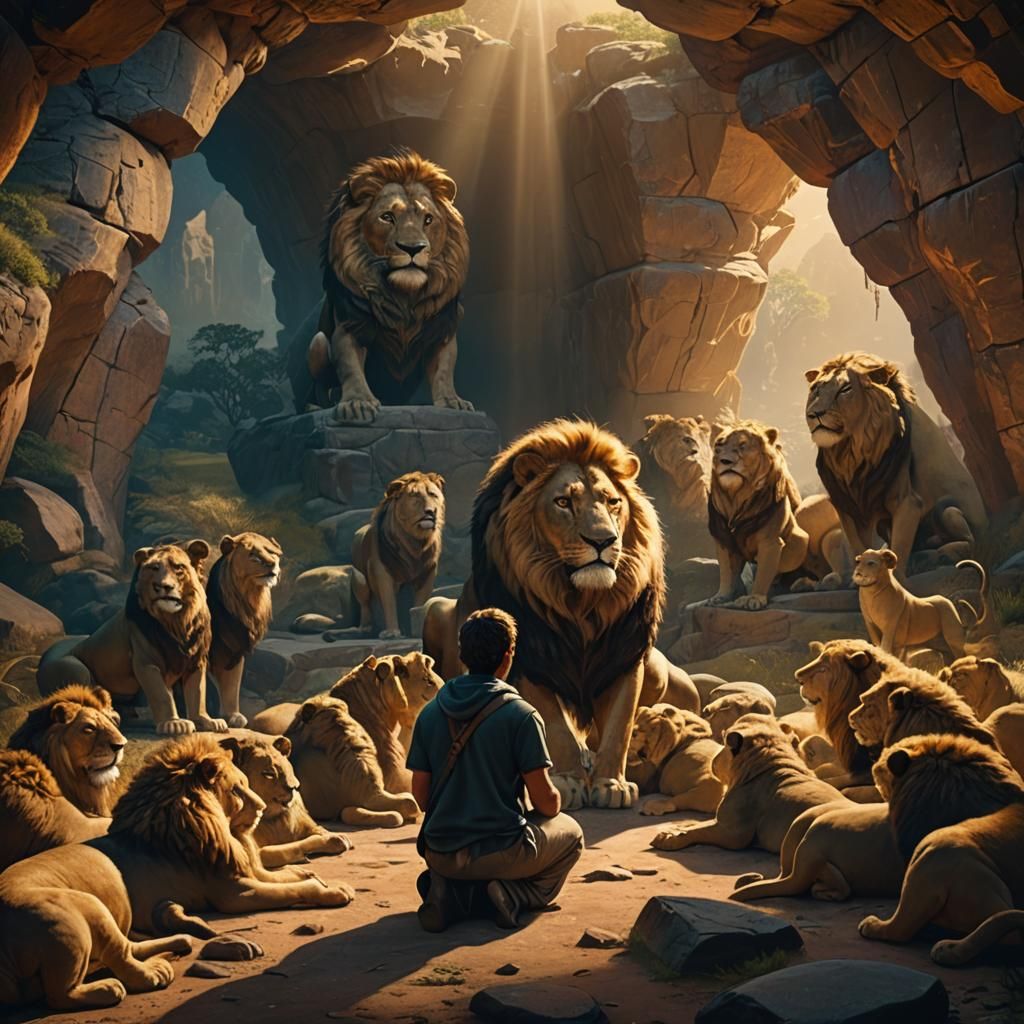 Man Praying with Lions: Fantasy Concept Art