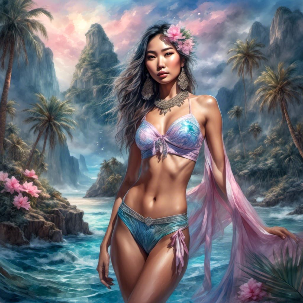 Young Asian Woman on a tropical Island