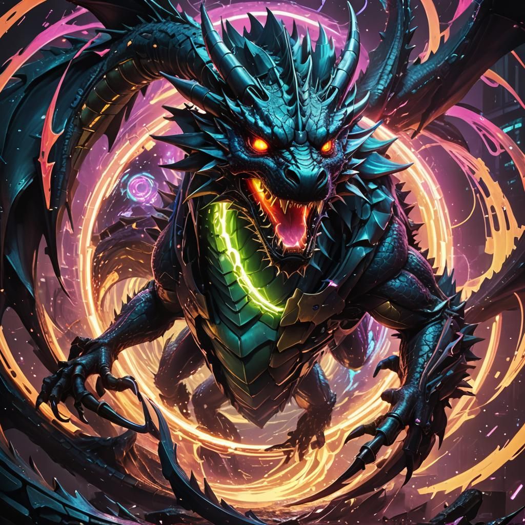 Cyberpunk Dragon Emerges from Vortex in Anime-Inspired 8K Ar...